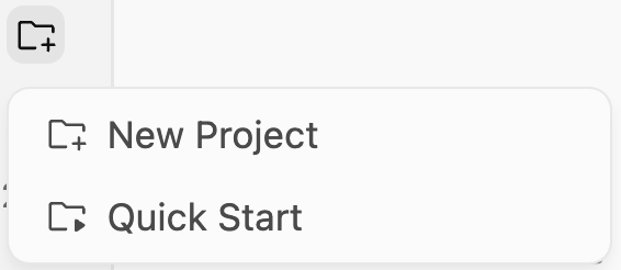 Antigravity's project menu with the options New Project and Quick Start